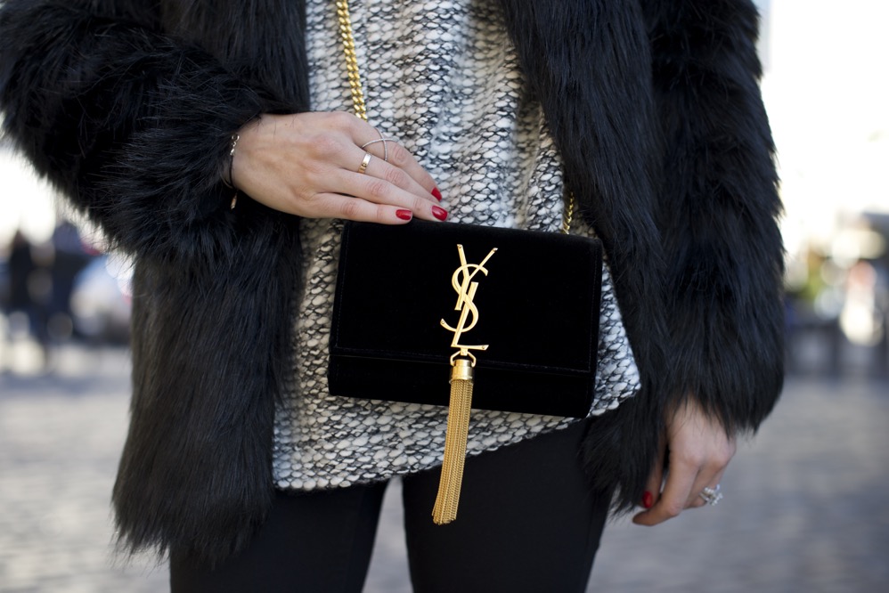 ysl black fur handbag  