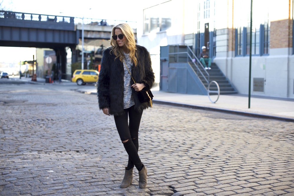 Chunky Sweatshirt, Faux Fur Coat and Saint Laurent Bag - Mind Body ...