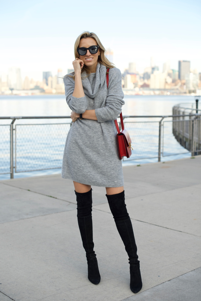 sweater dress with over the knee boots