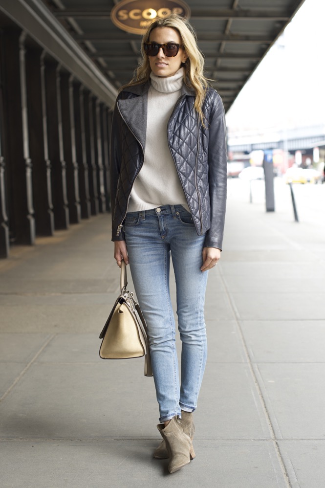 Street Style in Quilted Leather Jacket + Jeans - Lisa D CahueLisa D Cahue
